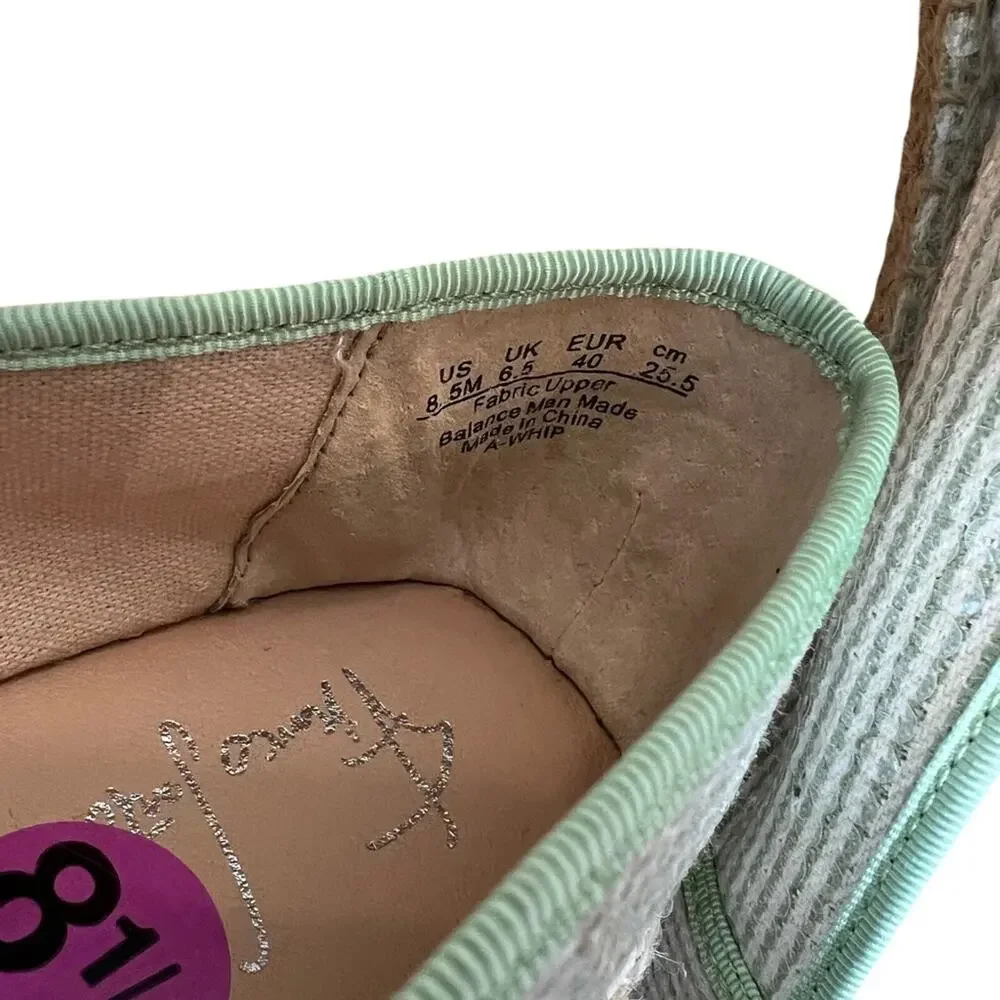 Franco Sarto Mint Green Striped Sequin Espadrille Flats Slip On Summer - 8.5 M